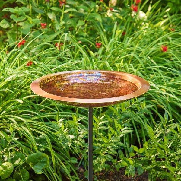 18“� Fired Copper Bird Bath with Garden Pole - Good Directions