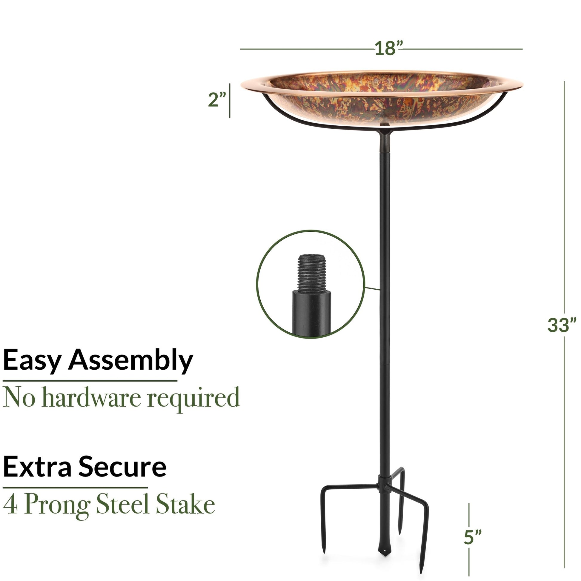 18“� Fired Copper Bird Bath with Garden Pole - Good Directions