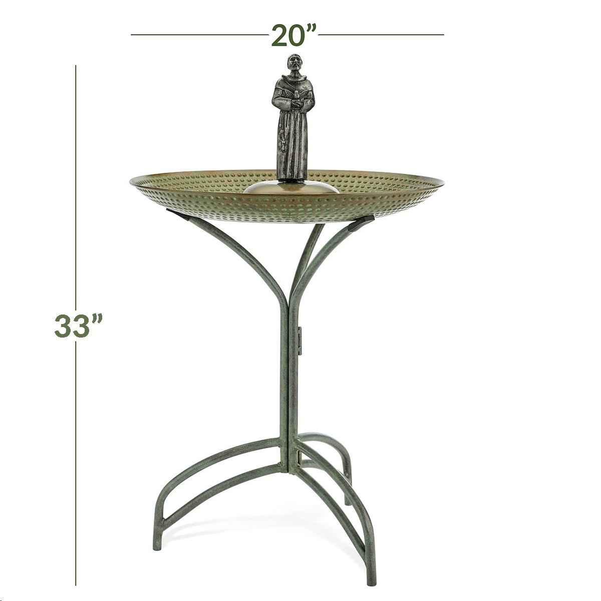 20" Blue Verde Copper Bird Bath with St Francis - Good Directions