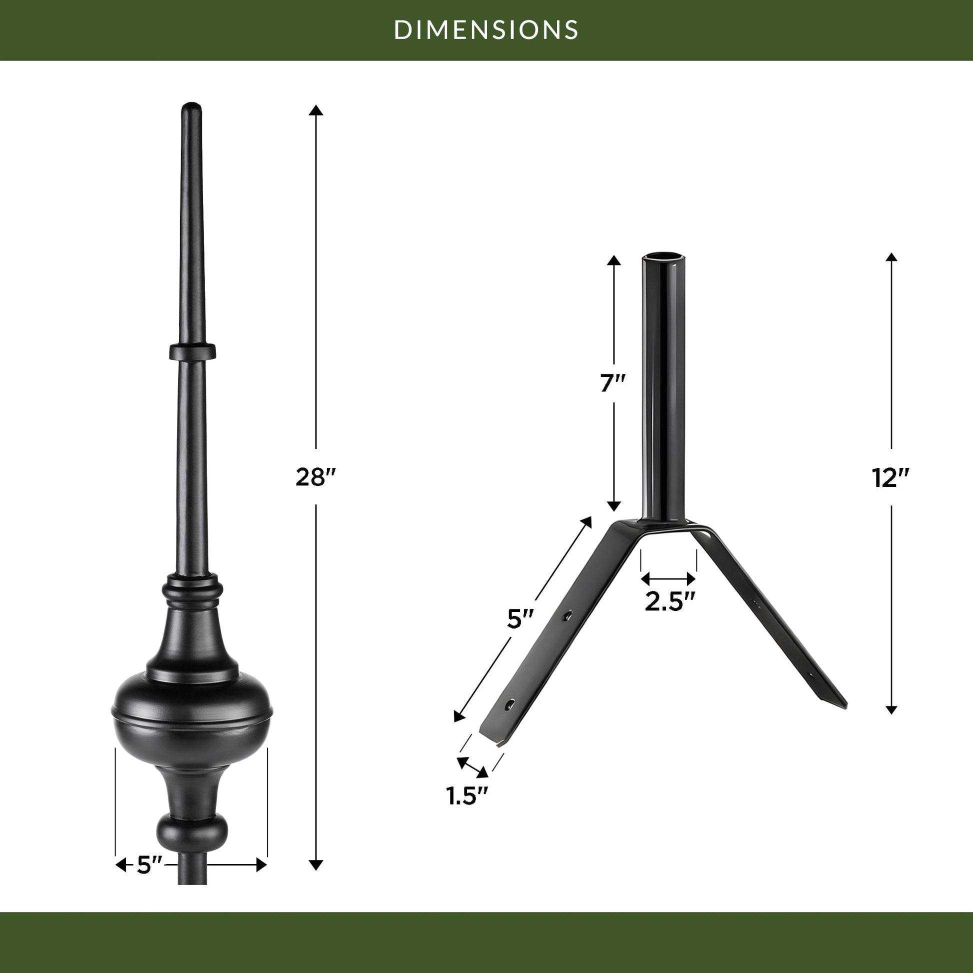 28" Morgana Black Aluminum Finial - Good Directions