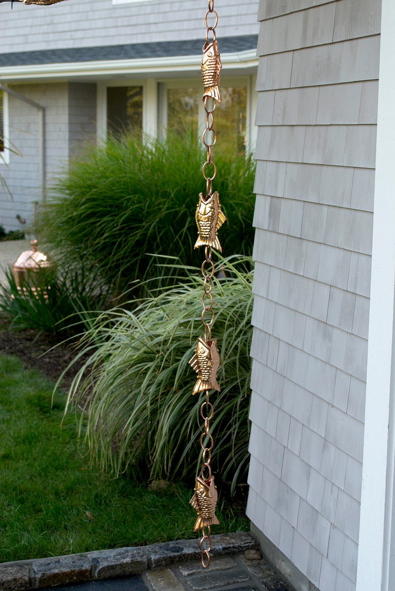 Fish Rain Chain - 8.5 ft., with 4 Large Figures - Good Directions
