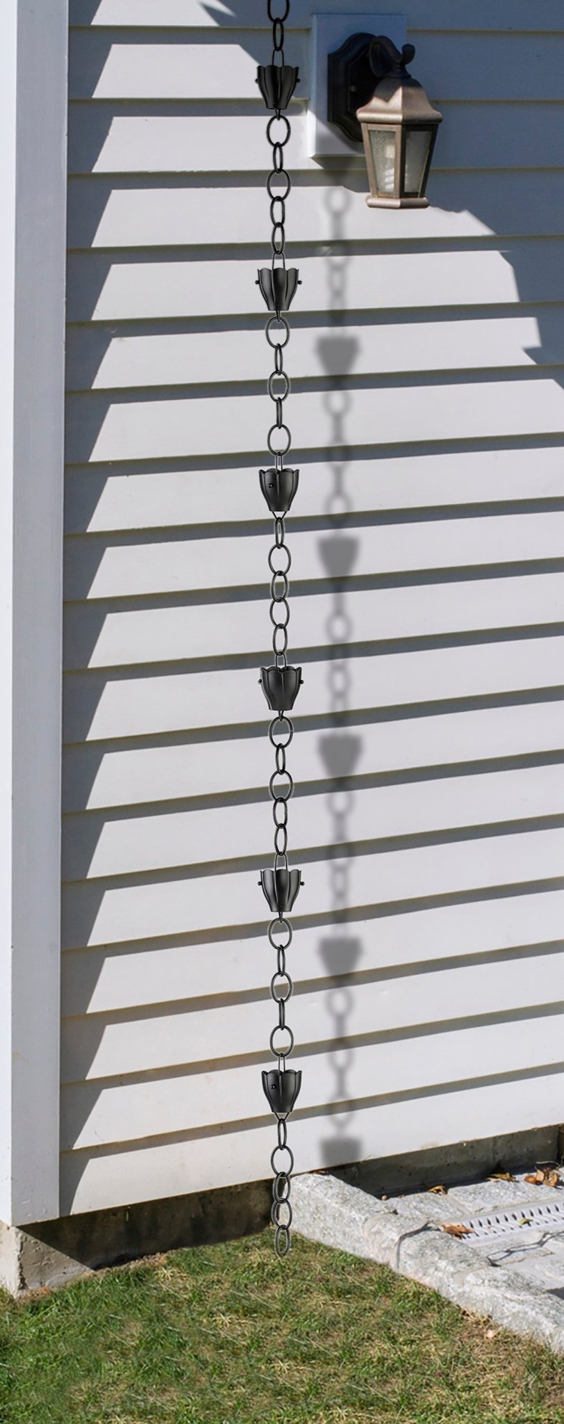 6 Cup Crocus Black Aluminum Rain Chain - Good Directions