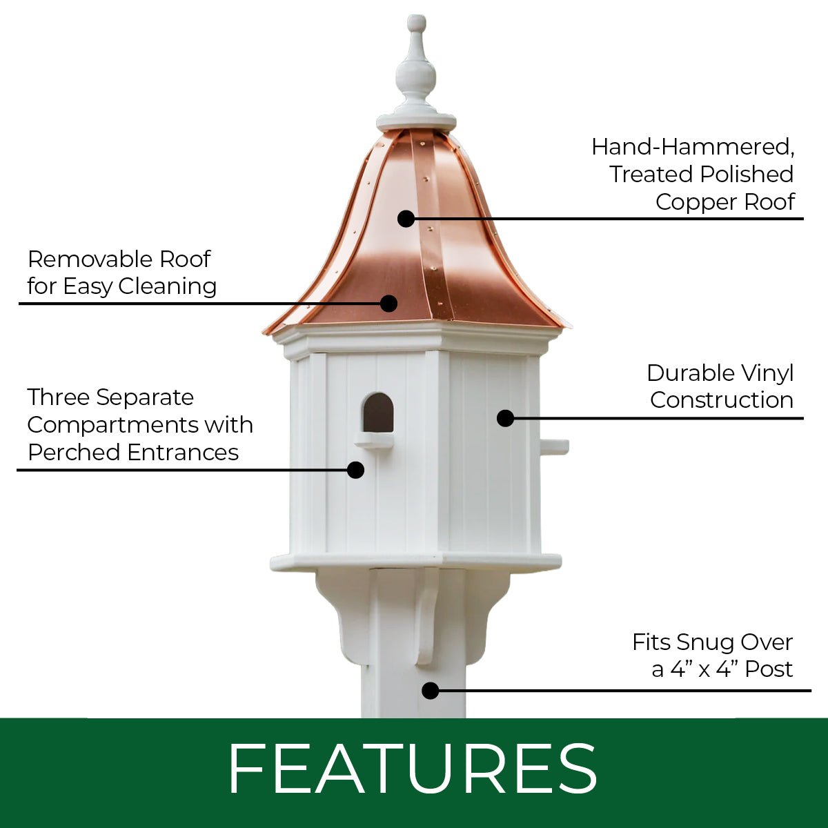 Arbor Bird House – Polished Copper Roof - Good Directions