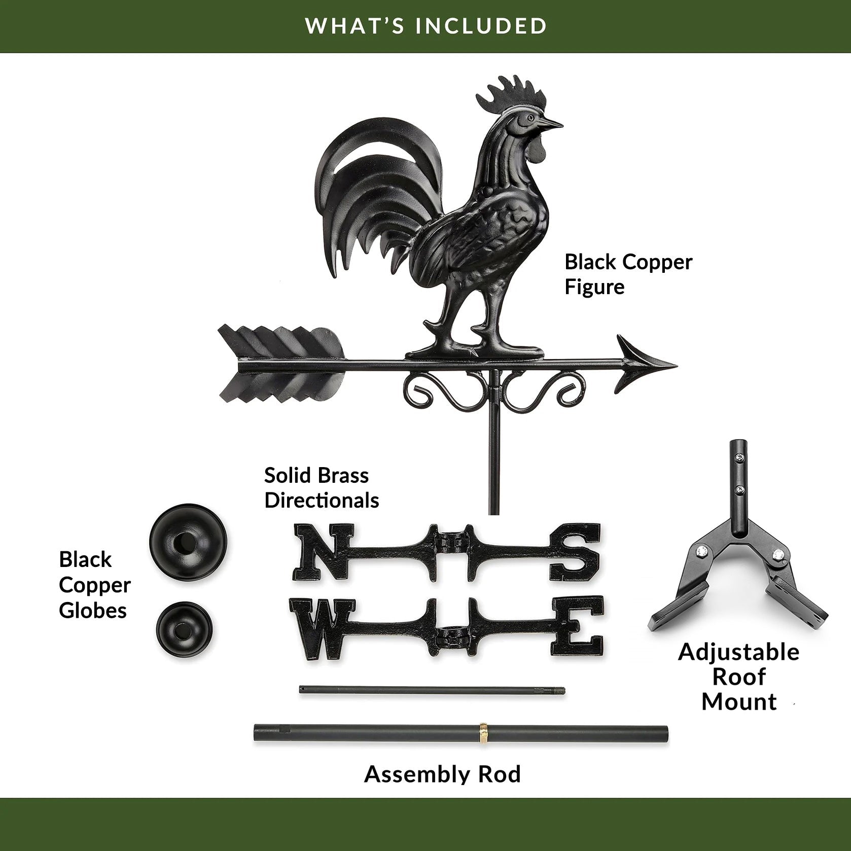 Bantam Rooster Weathervane - Matte Black Copper - Good Directions