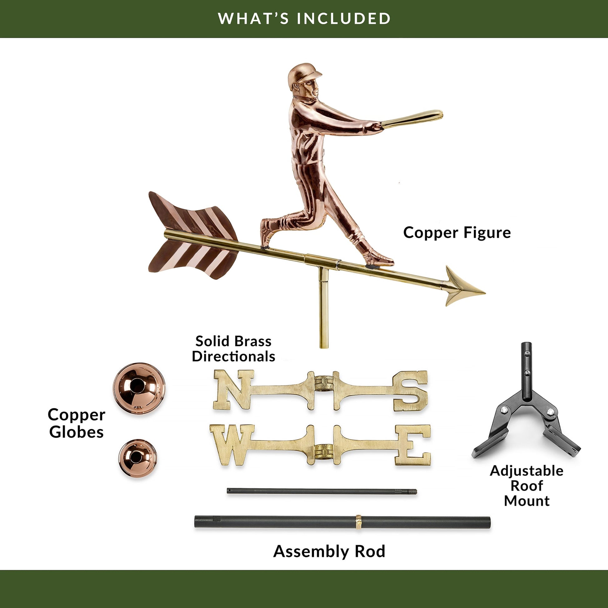 Baseball Player Copper Weathervane - Good Directions