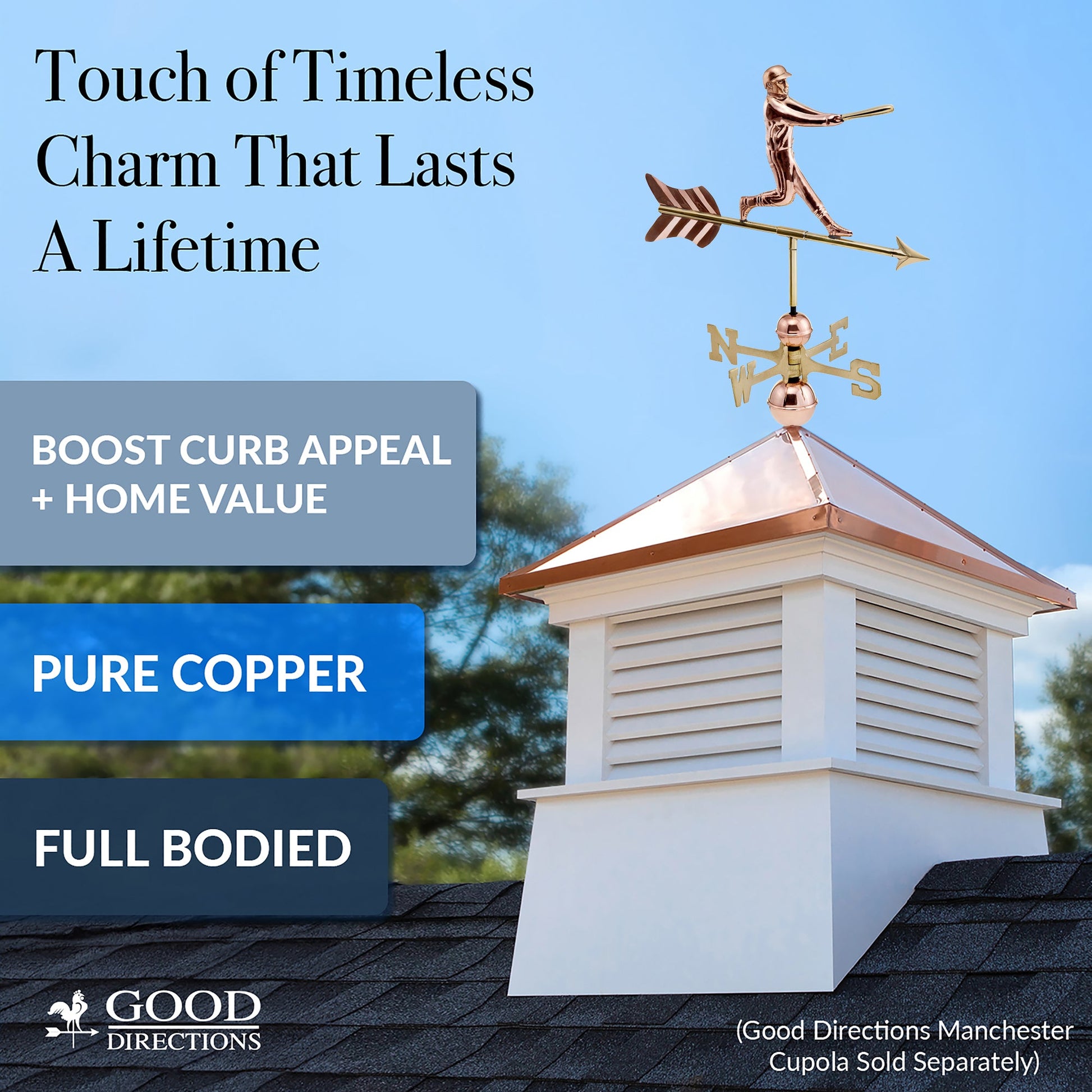 Baseball Player Copper Weathervane - Good Directions