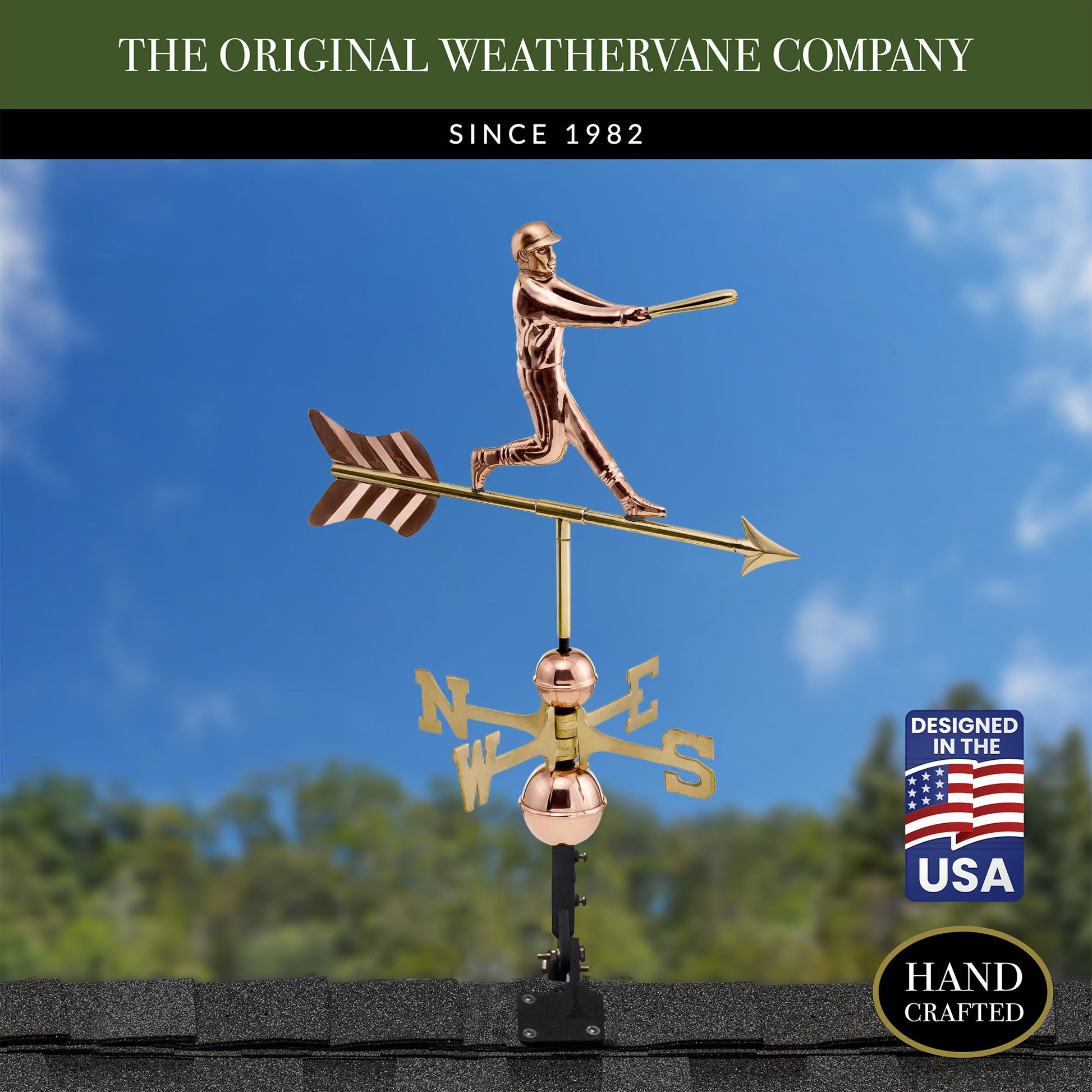 Baseball Player Copper Weathervane - Good Directions