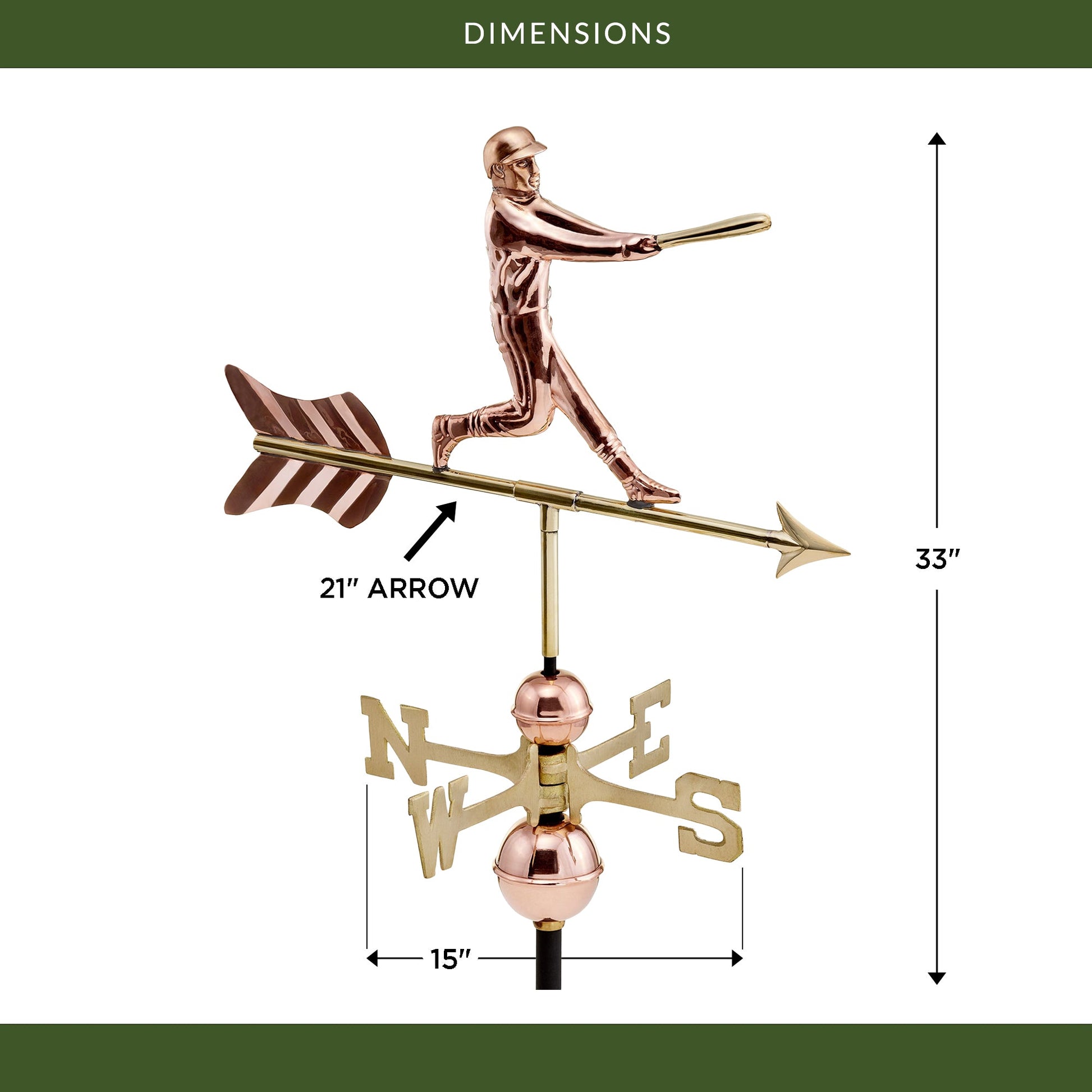 Baseball Player Copper Weathervane - Good Directions
