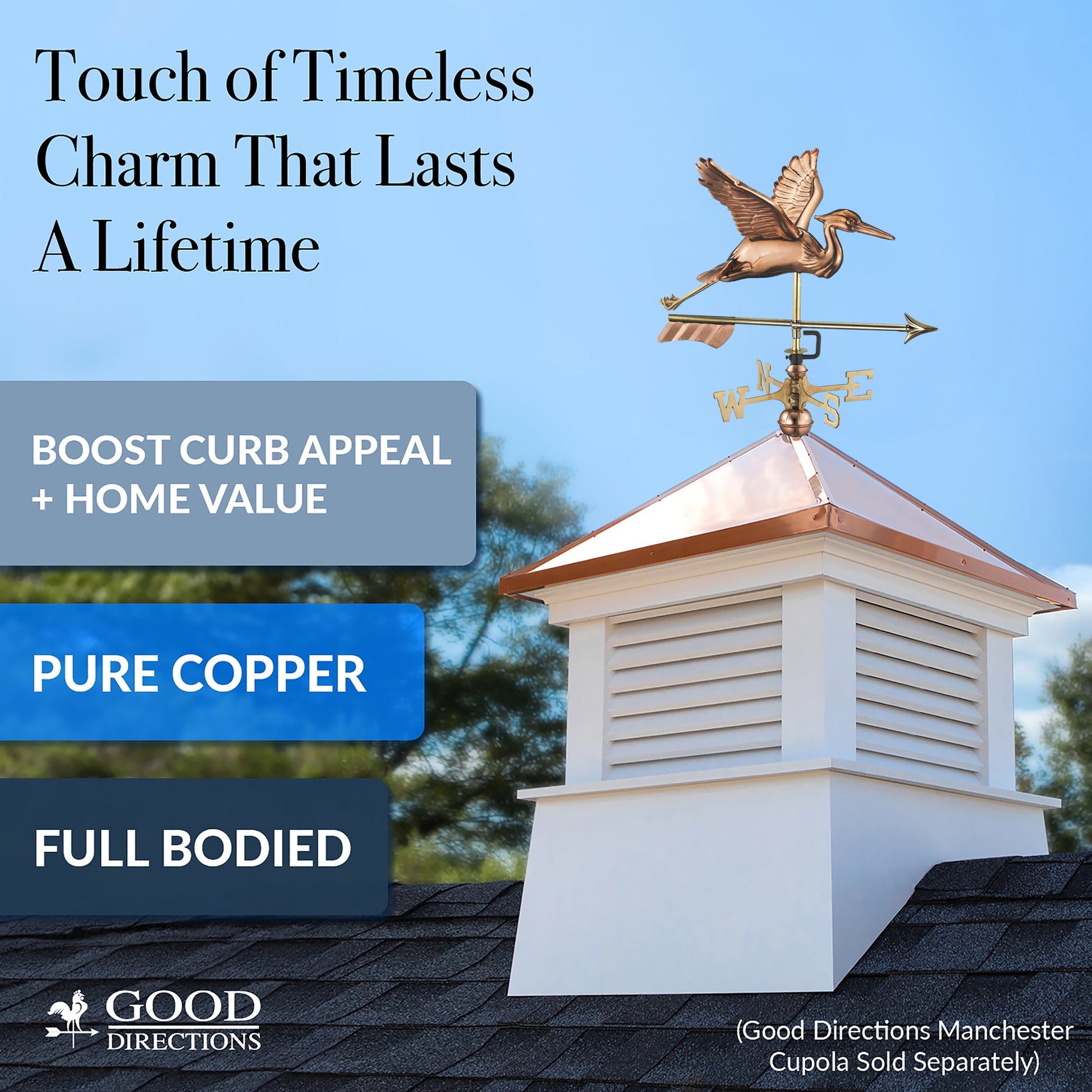 Blue Heron with Arrow Cottage Weathervane - Good Directions
