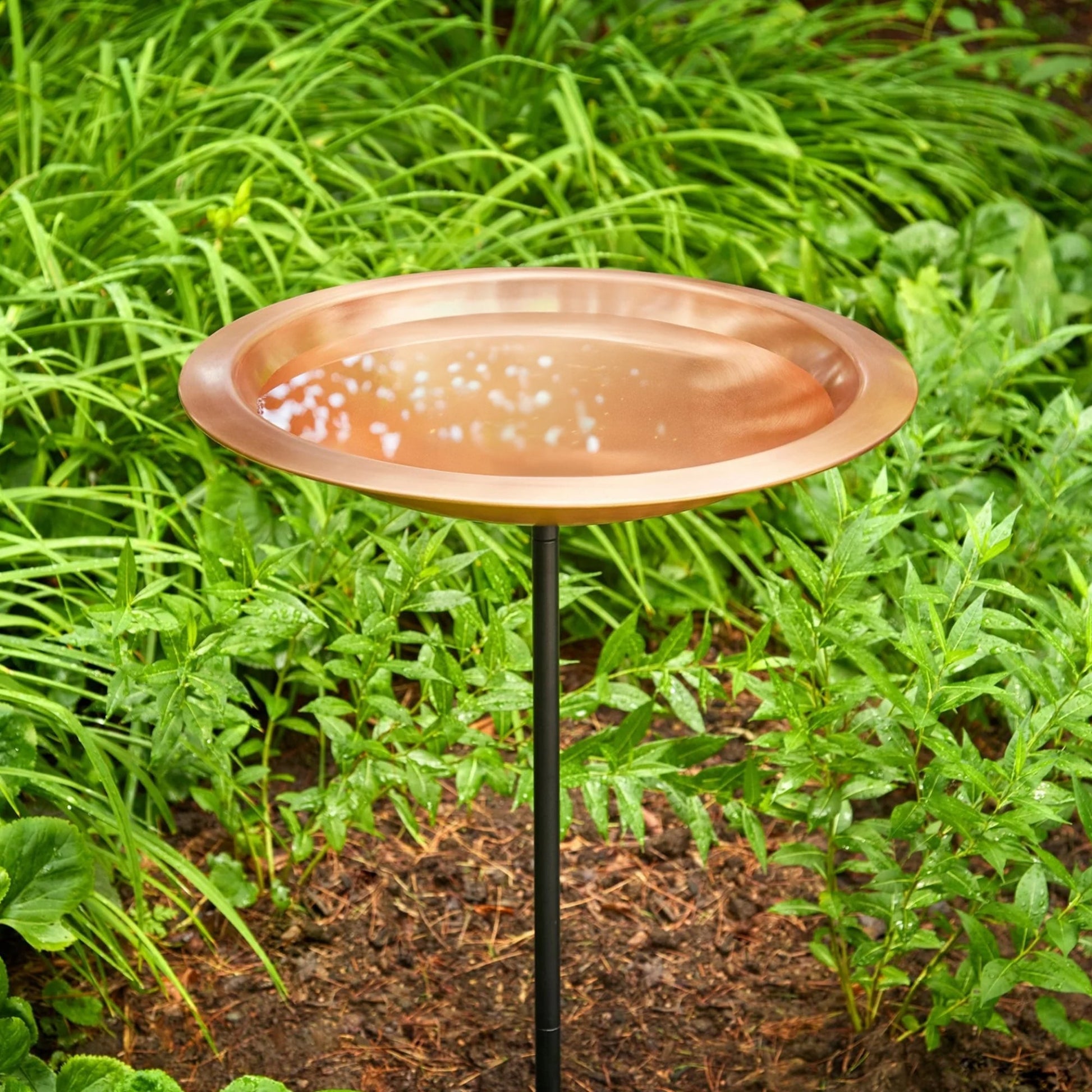 Copper Birdbath with Garden Pole, 18“�D “ Matte Finish - Good Directions