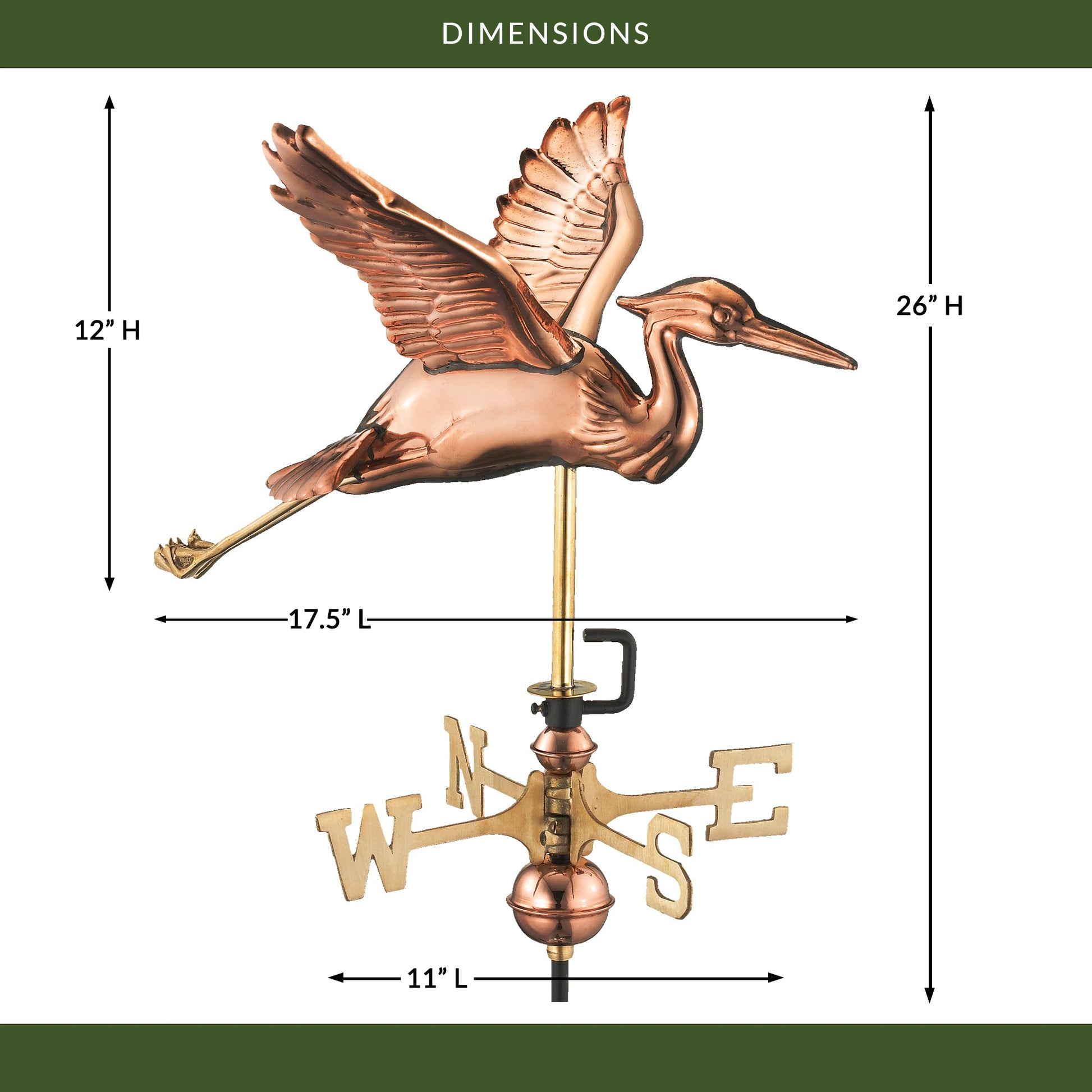 Copper Blue Heron Cottage Weathervane - Good Directions
