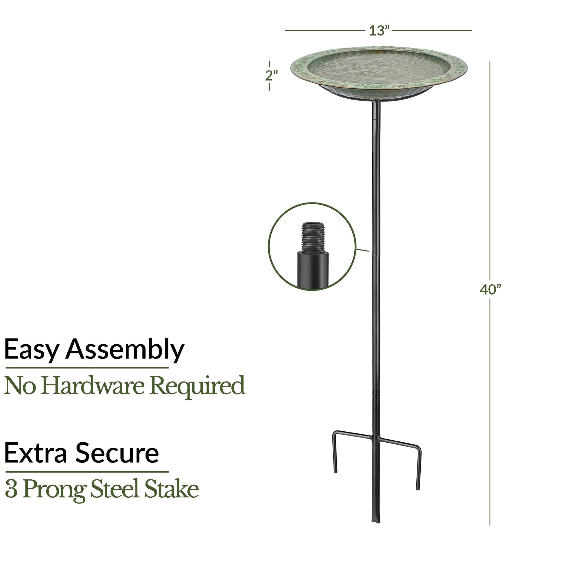 Good Directions 13.5“� Copper Bird Bath with Garden Pole - Blue Verde Finish - Good Directions