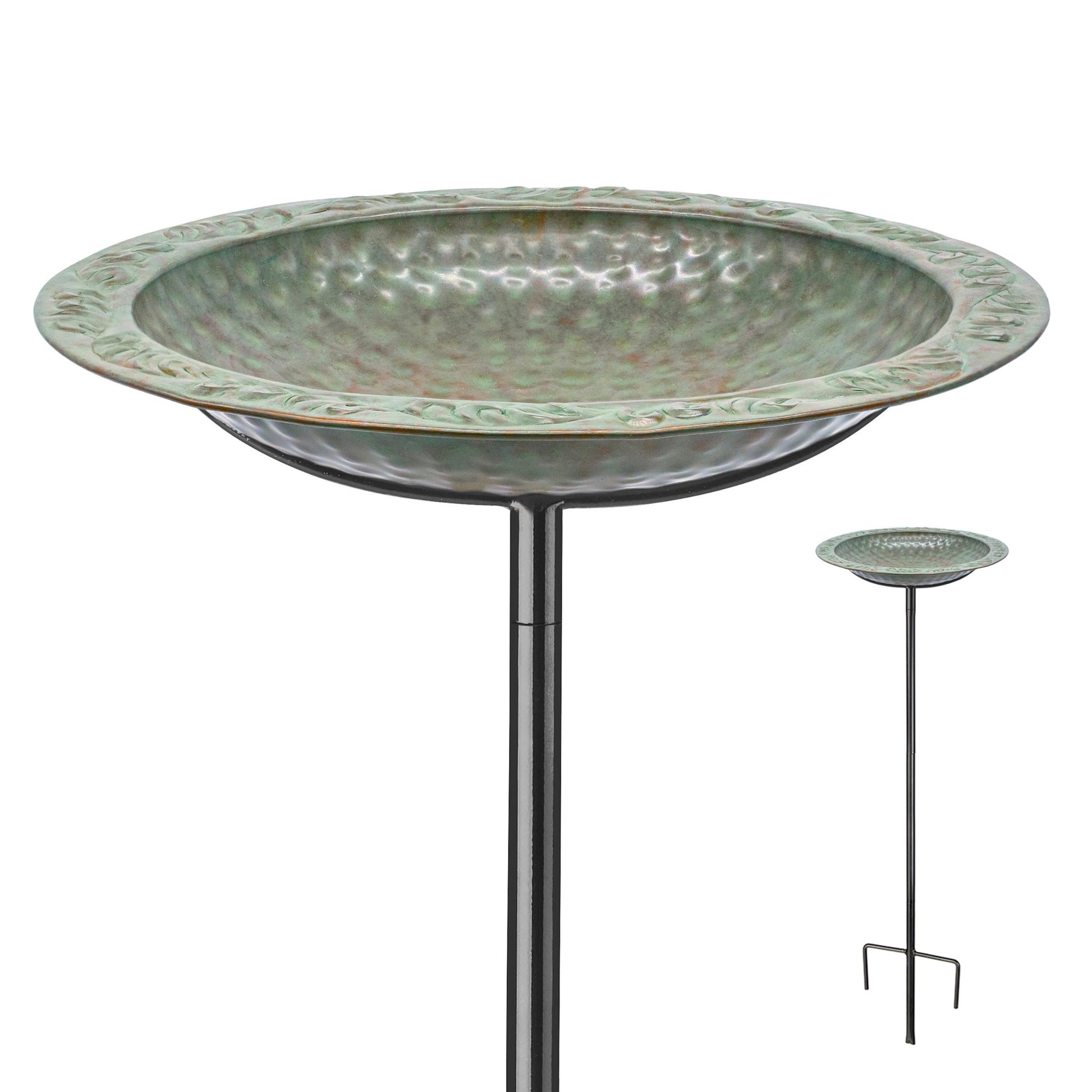 Good Directions 13.5“� Copper Bird Bath with Garden Pole - Blue Verde Finish - Good Directions
