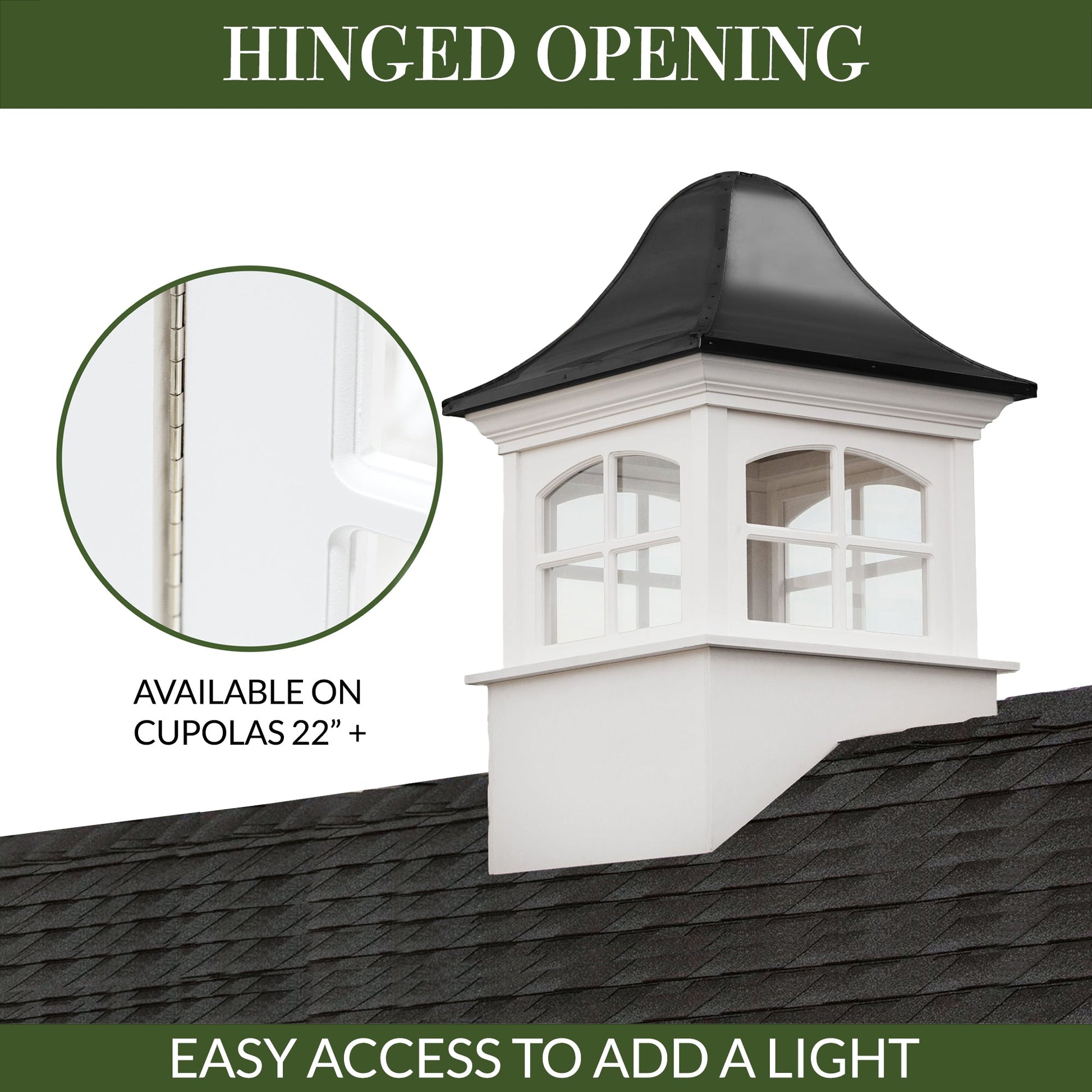 Greenwich Vinyl Cupola with Black Aluminum Roof - Good Directions
