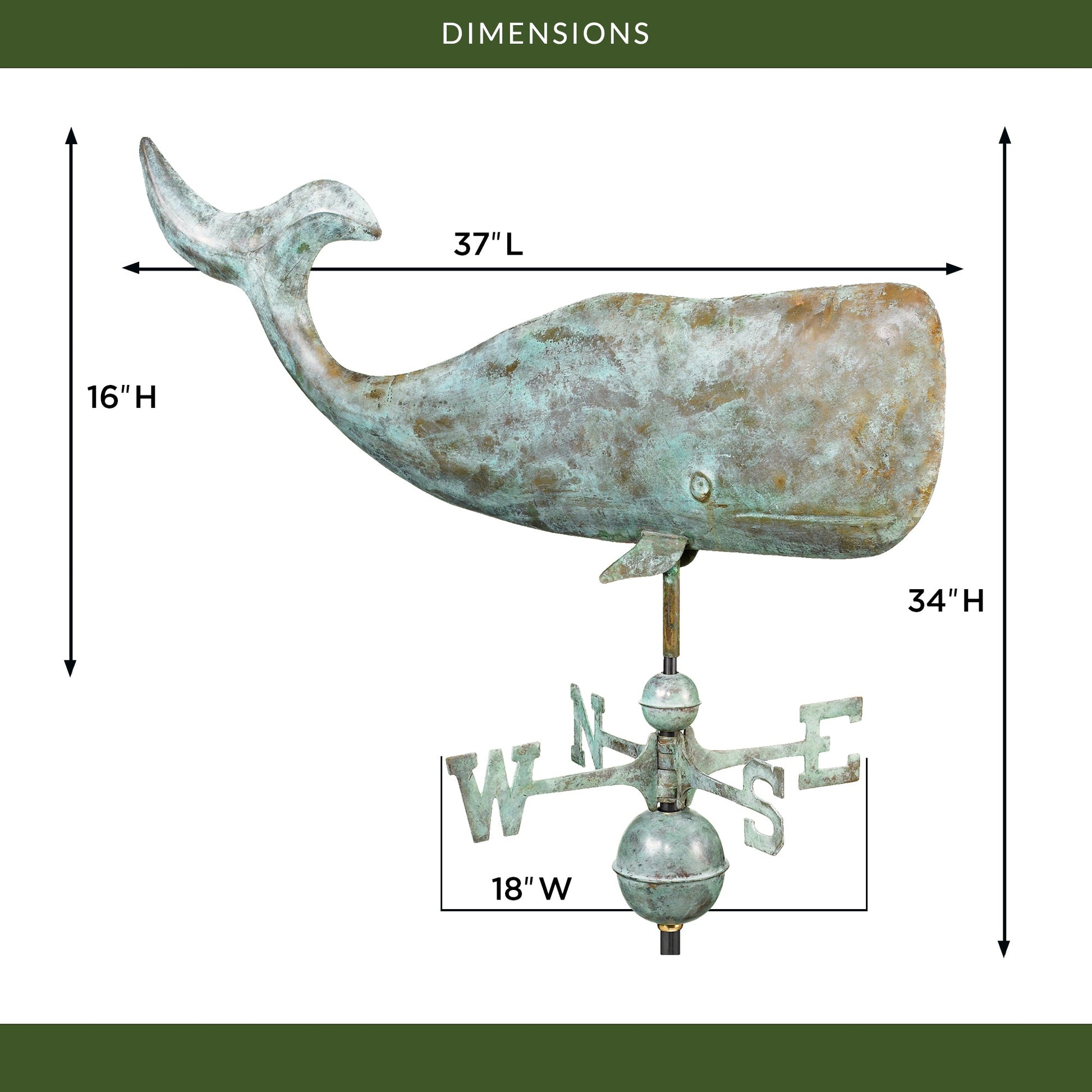Large 37" Whale Weathervane - Good Directions