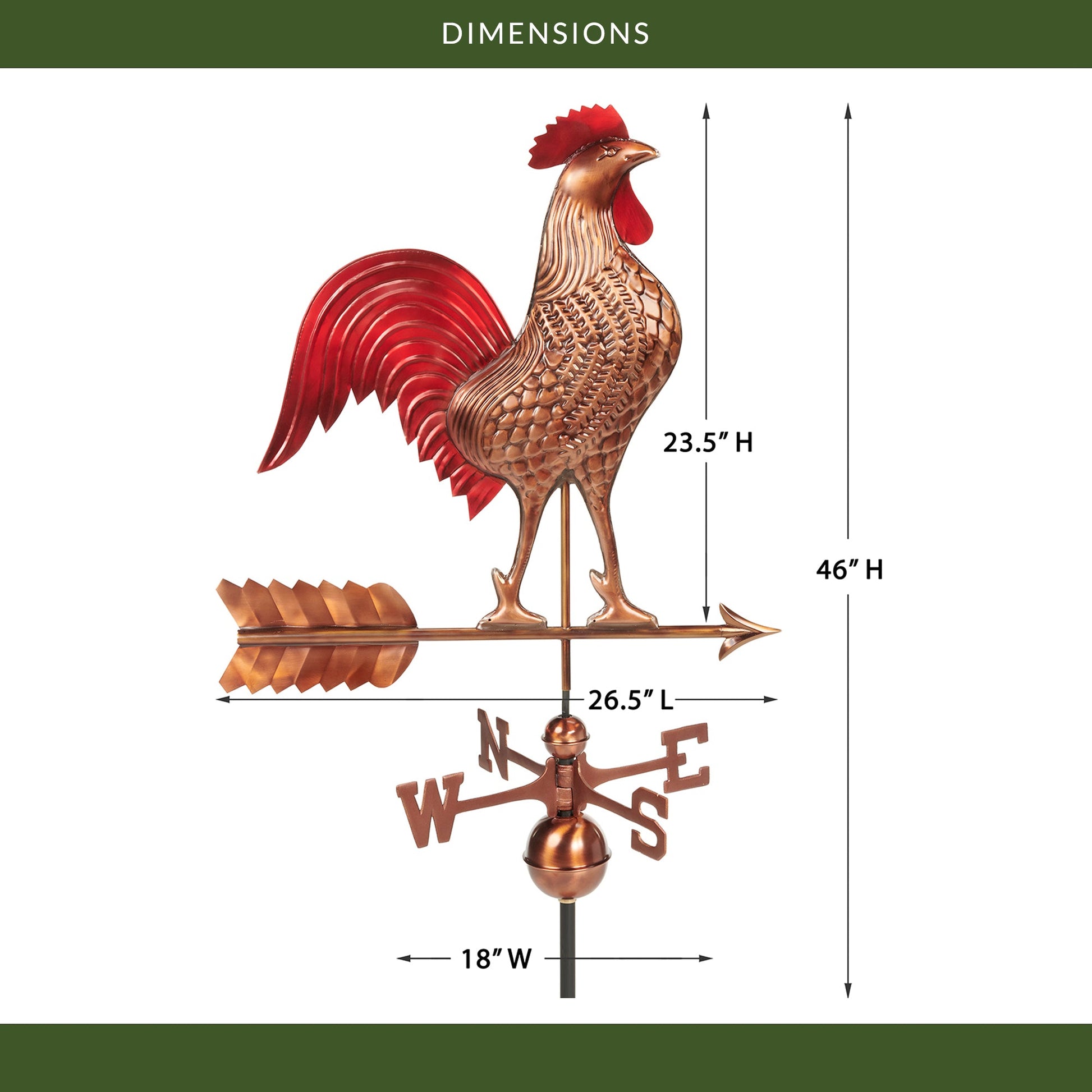 Large Rooster Weathervane - Good Directions