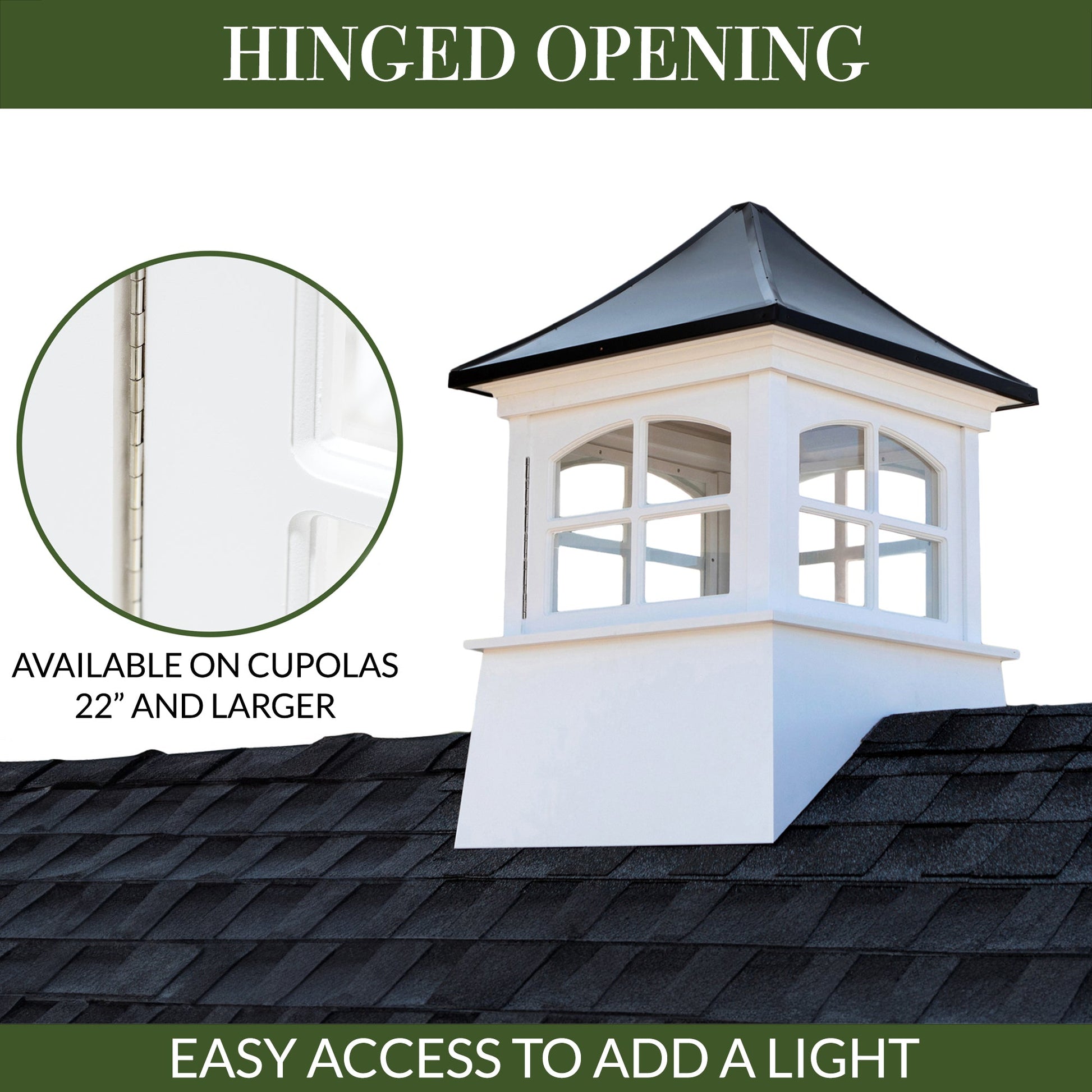 Windsor Vinyl Cupola with Black Aluminum Roof - Good Directions