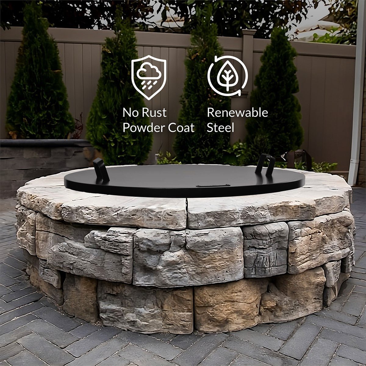 Fire Pit Round Cover Lid, 2mm Thickness, Fire Snuffer in Powder Coated Finish Rust Resistant, Drop-in Burner Fire Pit Pan Lid, Grill Fire Ring Lid with Handle, 24“� inch Diameter - Good Directions