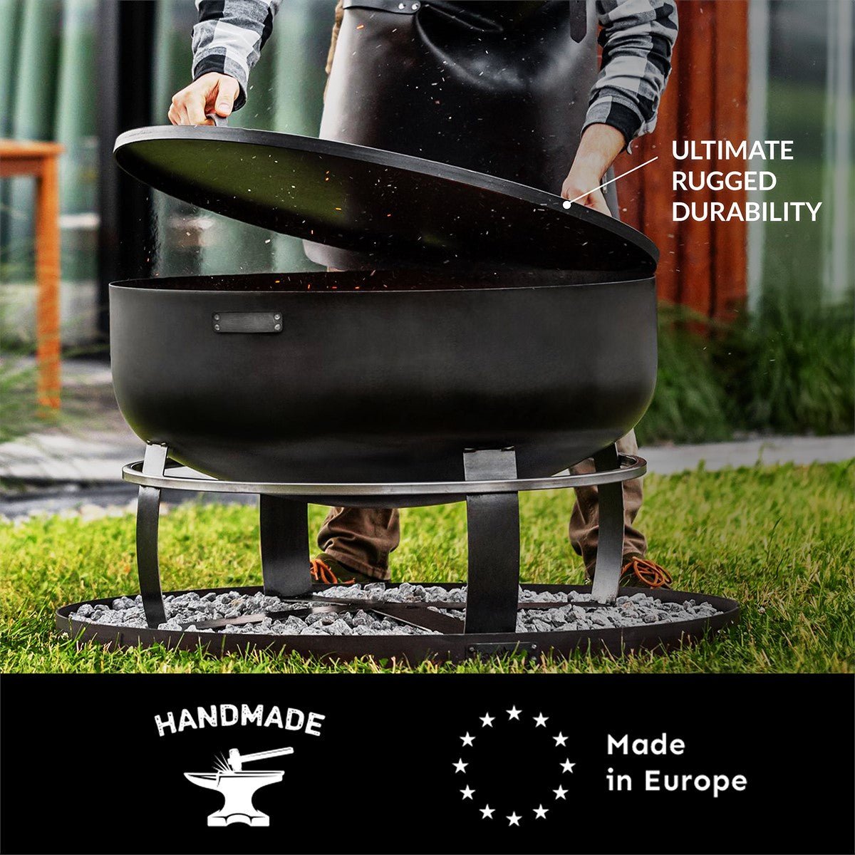Fire Pit Round Cover Lid, 2mm Thickness, Fire Snuffer in Powder Coated Finish Rust Resistant, Drop-in Burner Fire Pit Pan Lid, Grill Fire Ring Lid with Handle, 32“� inch Diameter - Good Directions