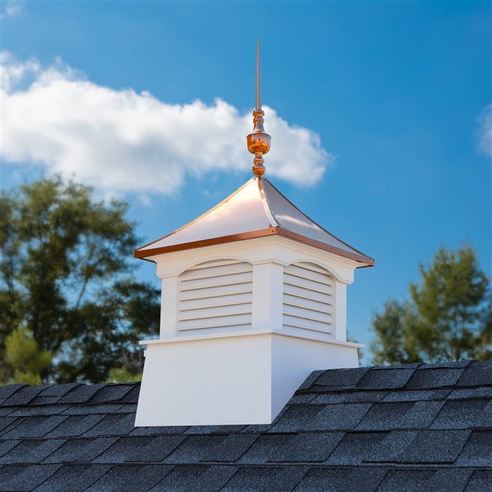 26" Square Coventry Vinyl Cupola with Victoria Copper Finial - Good Directions
