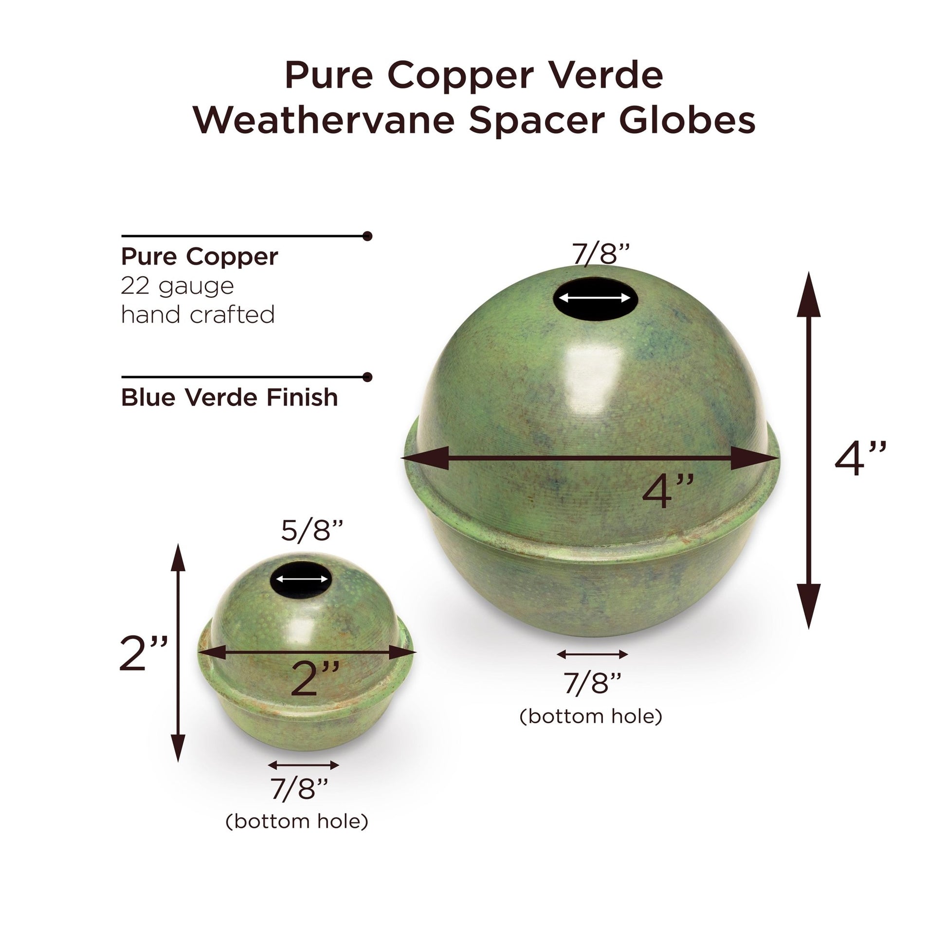 Copper Extra-Large Weathervane 4" & 6" Spacer Ball Set - Good Directions