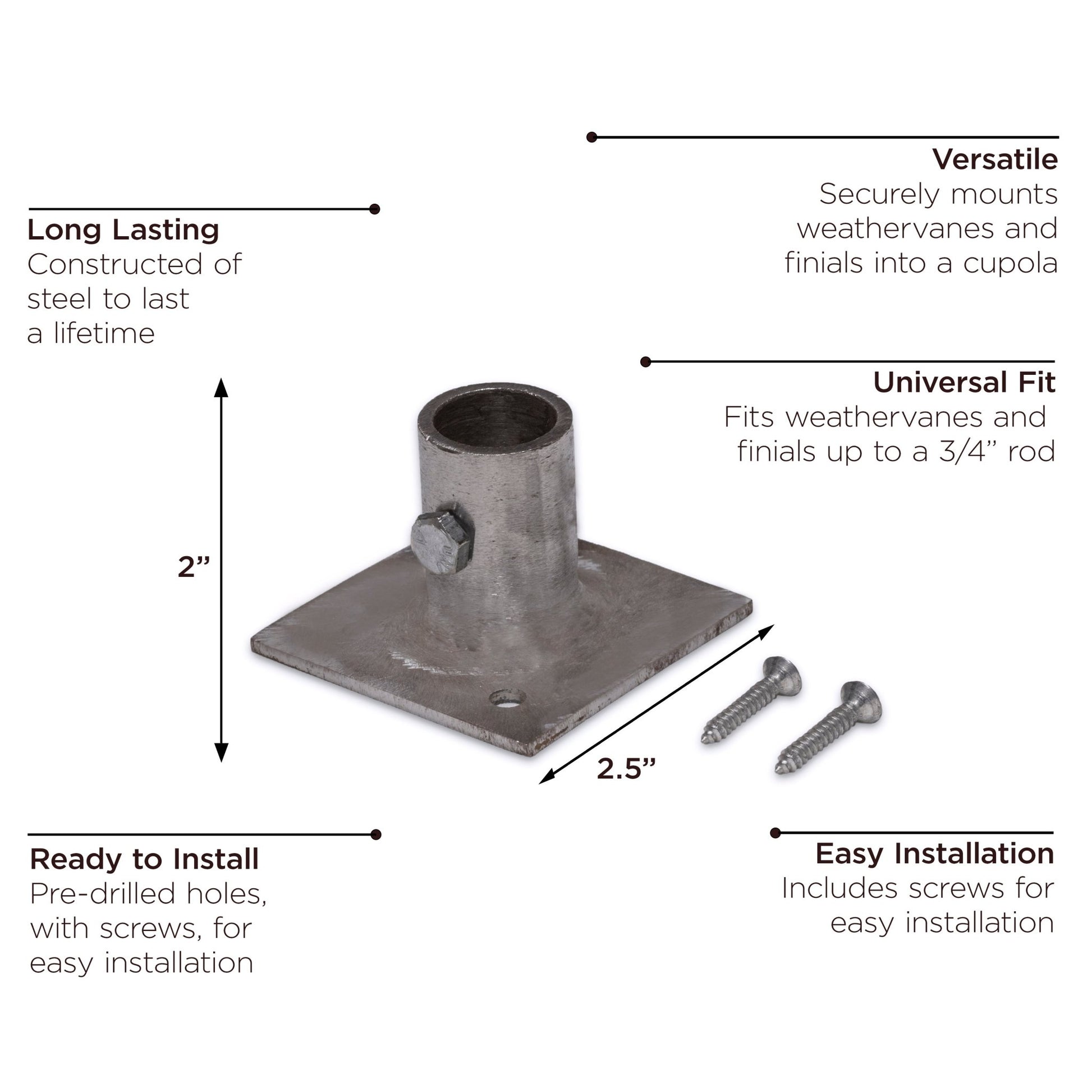 Weathervane and Finial Mount for Installing Inside a Non-Good Directions Cupola - Good Directions