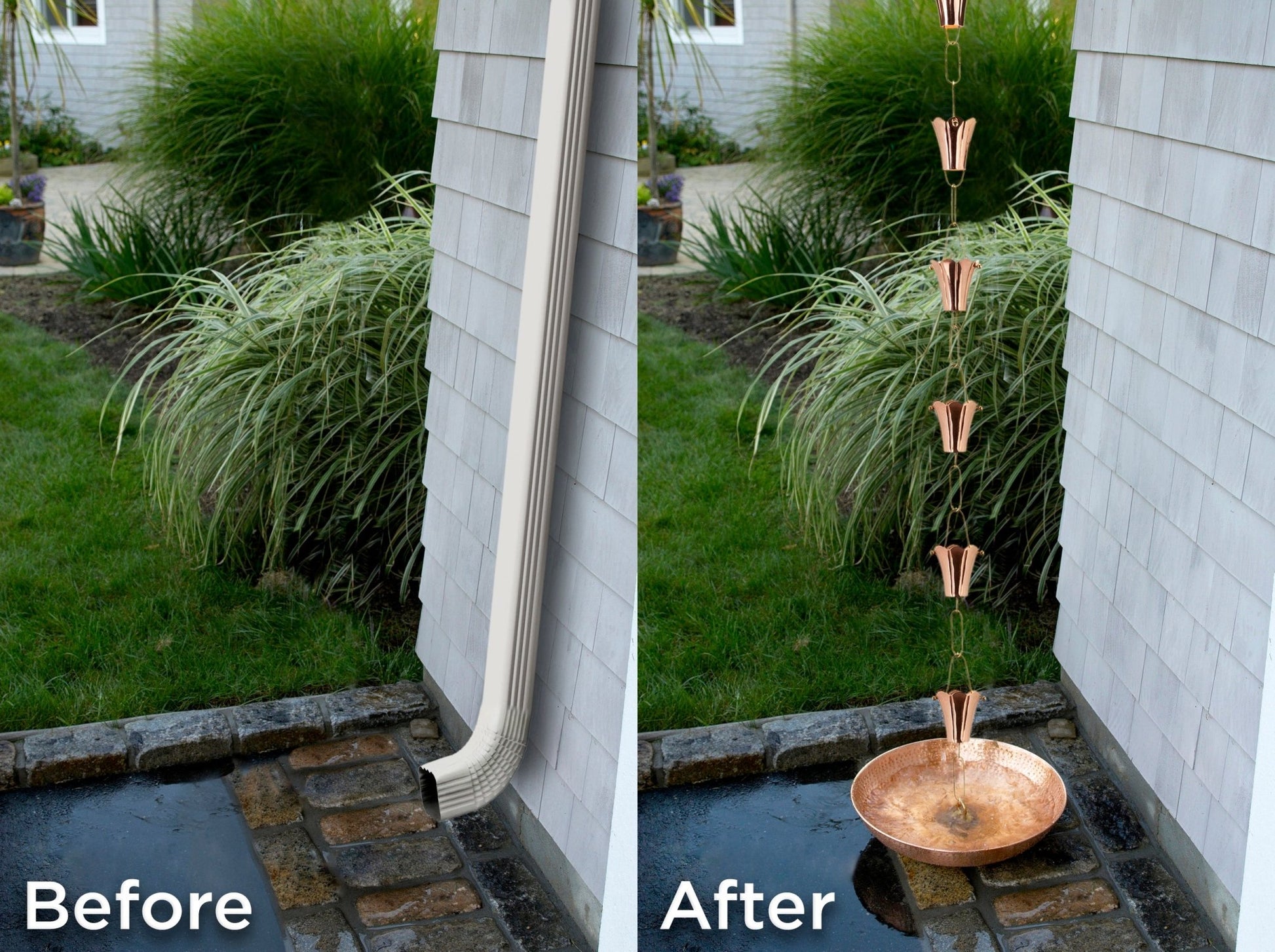 Fluted Flower Rain Chain - 8.5 ft., with 11 Large Cups - Good Directions