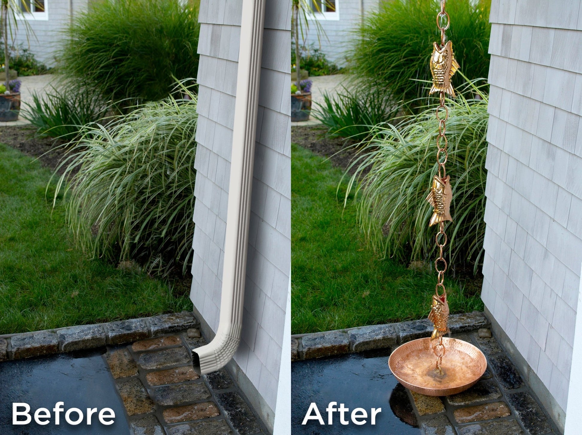 Fish Rain Chain - 8.5 ft., with 4 Large Figures - Good Directions