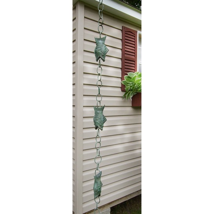Fish Rain Chain - 8.5 ft., with 4 Large Figures - Good Directions