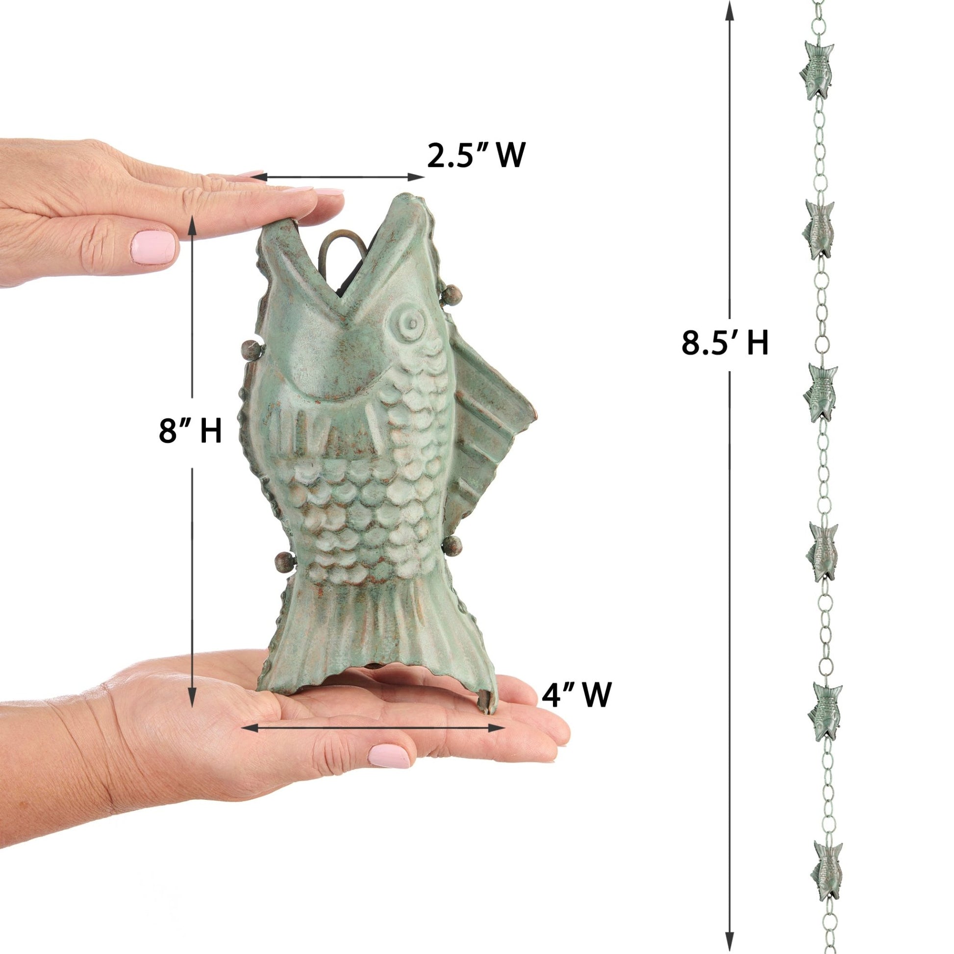 Fish Rain Chain - 8.5 ft., with 4 Large Figures - Good Directions
