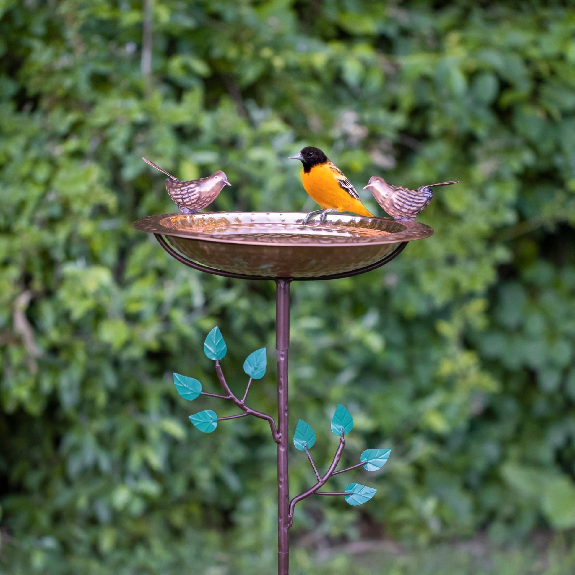13.5“� Birdbath with Copper Birds and Decorative Garden Pole - Good Directions